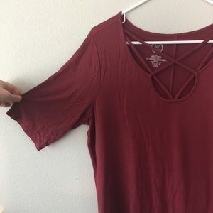 Maurices Burgundy Crisscross Shirt